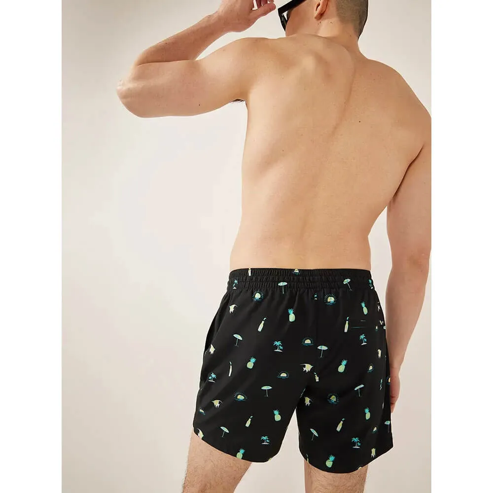 Mens Johnnie-O Chubbies 5,5-Zoll Die Strand-Essentials Badeshorts - Schwarz - Musterbasis (Karo)
