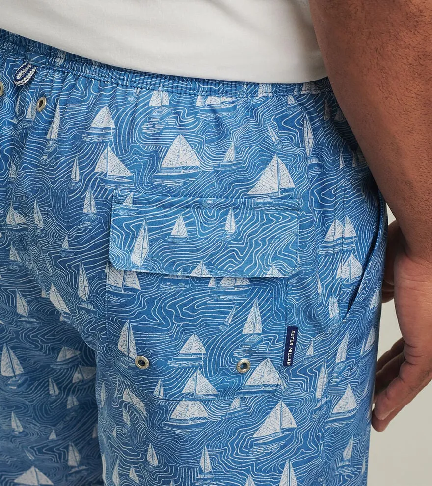 Herren Peter Millar Peter Millar Herren 7-Zoll Set Sail Badeshorts - Brook Blau