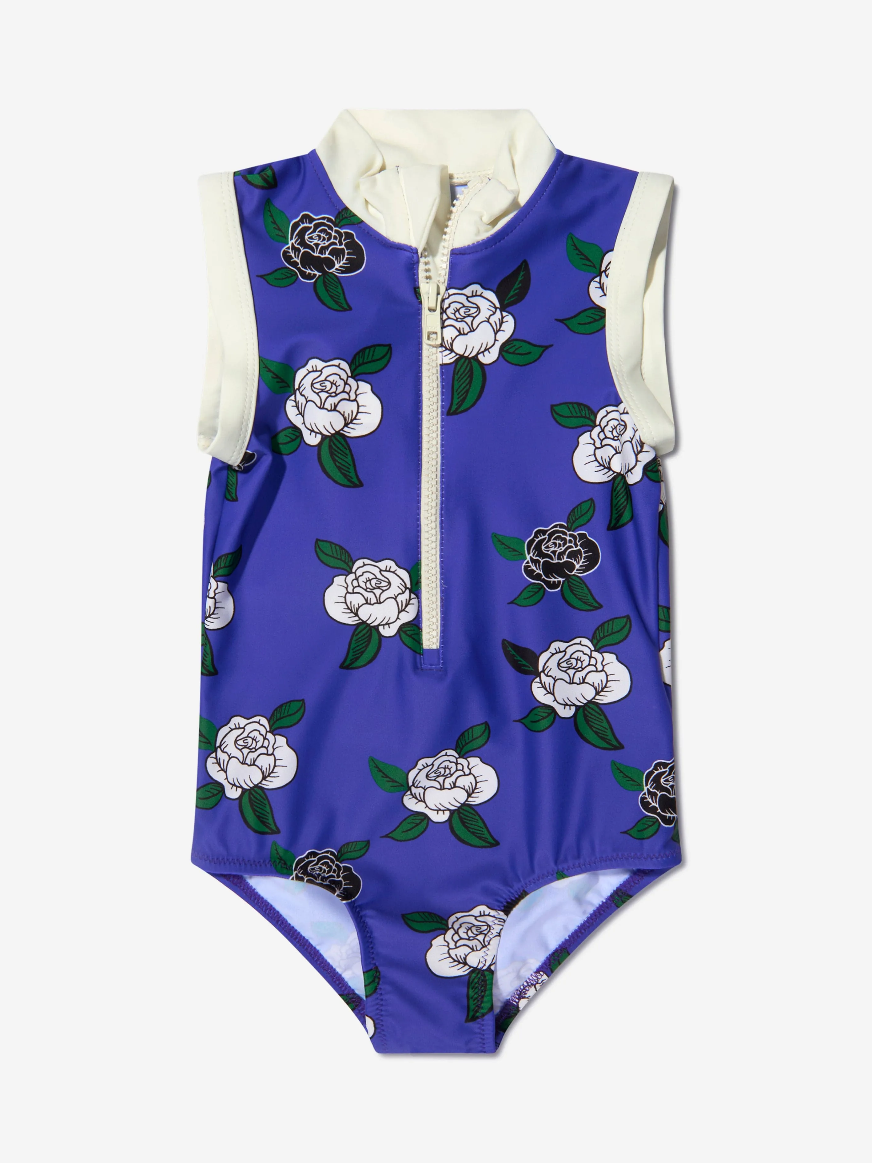 Mini Rodini Mädchen Badeanzug mit Reißverschluss und Rosenprint