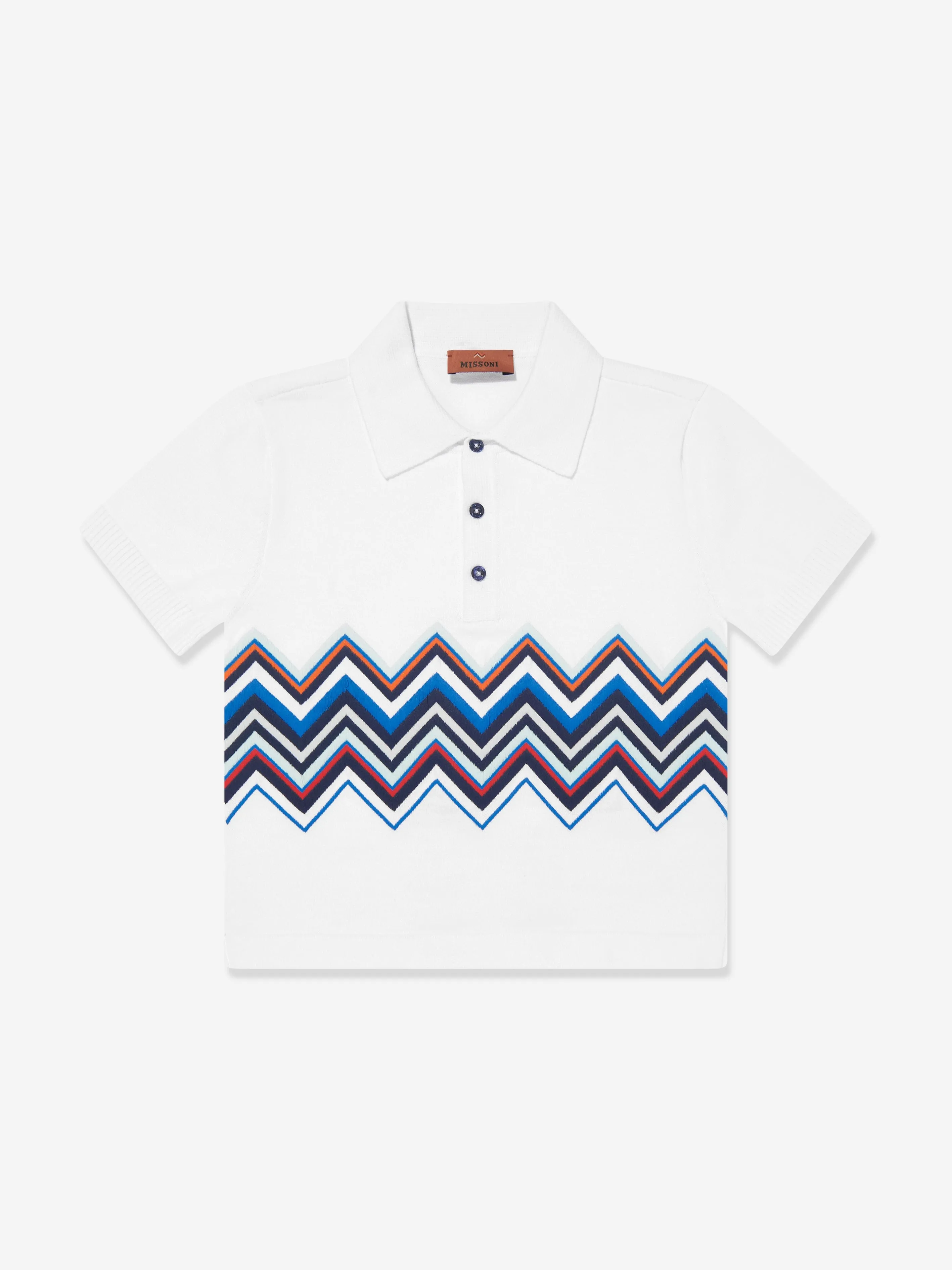 Missoni Boys Zickzack-Strick-Polohemd in Weiß