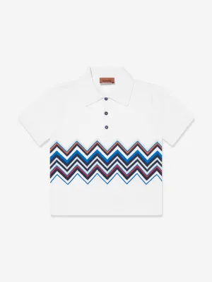 Missoni Boys Zickzack-Strick-Polohemd in Weiß