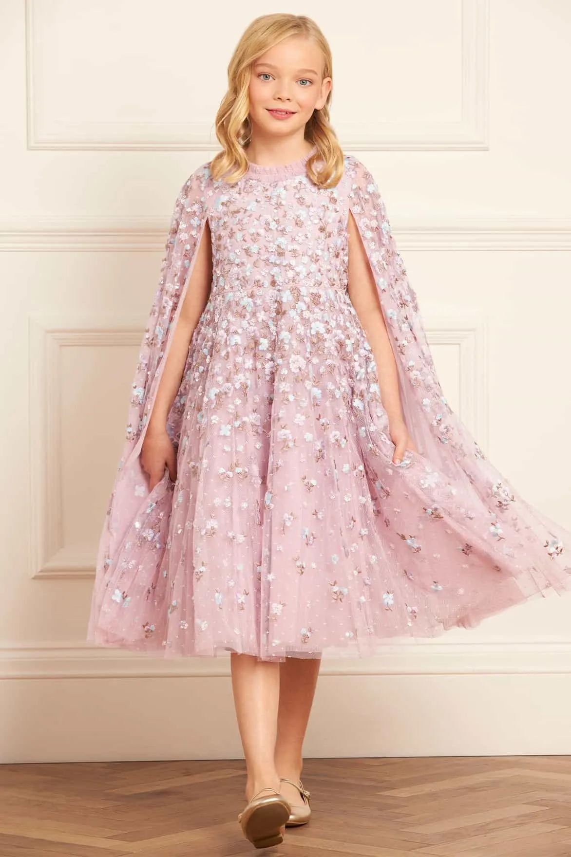 Needle & Thread Mädchen Dahlia Ditsy Cape Kleid in Rosa