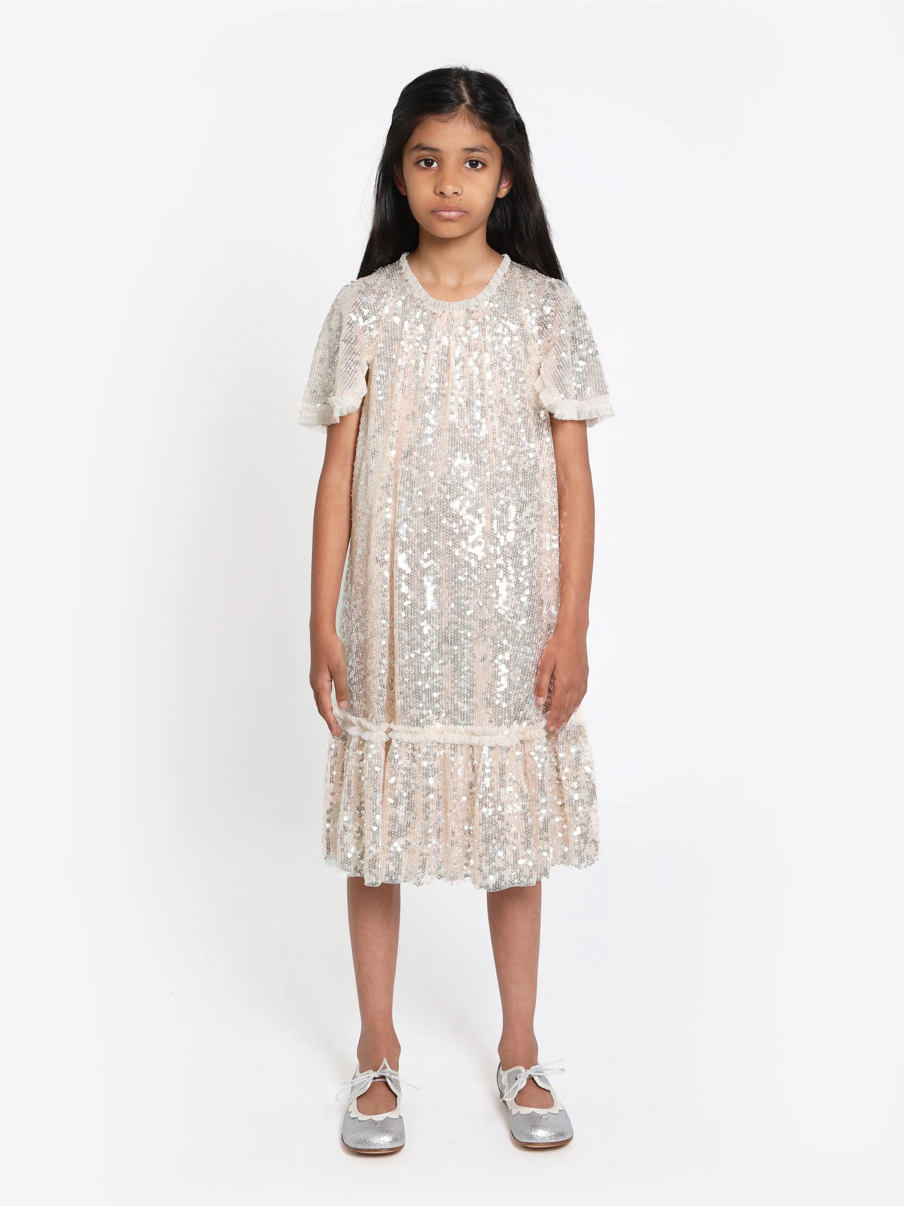 Needle & Thread Mädchen Mila Glanzkleid in Creme