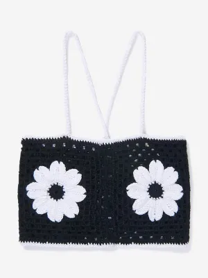 Nessi Byrd Mädchen Häkelblume Elvira Crop Top in Schwarz