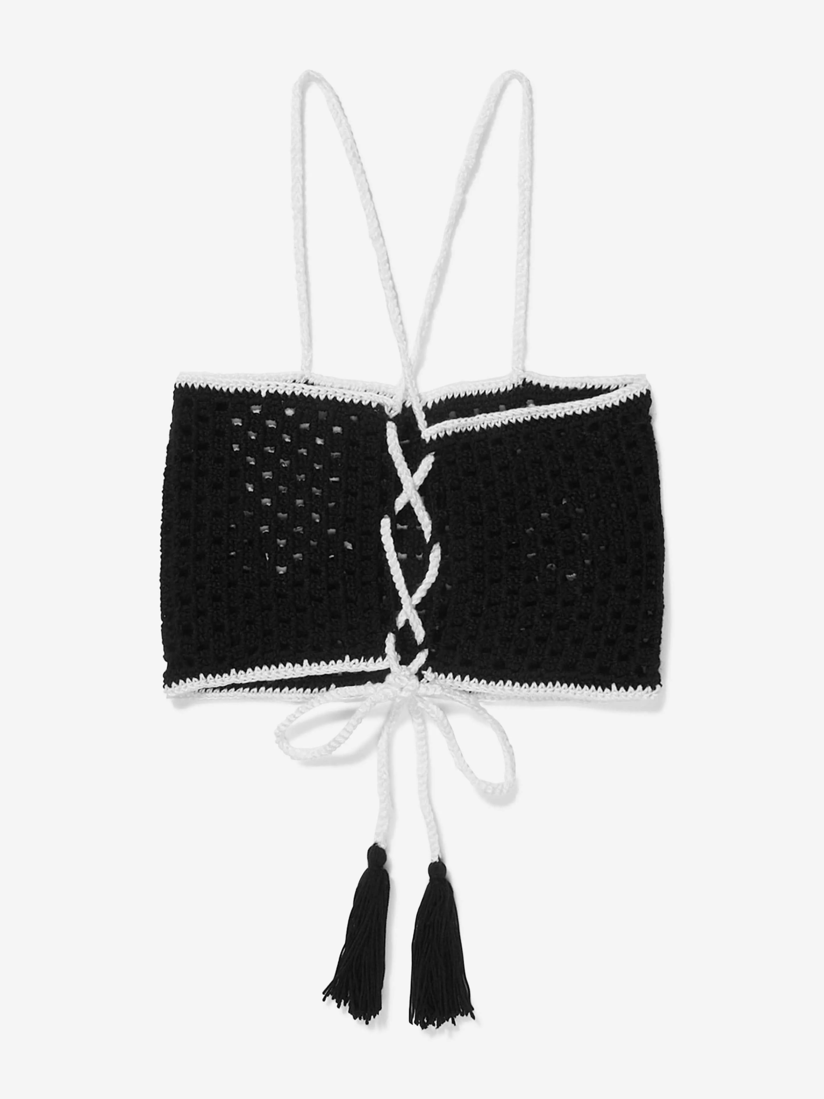 Nessi Byrd Mädchen Häkelblume Elvira Crop Top in Schwarz