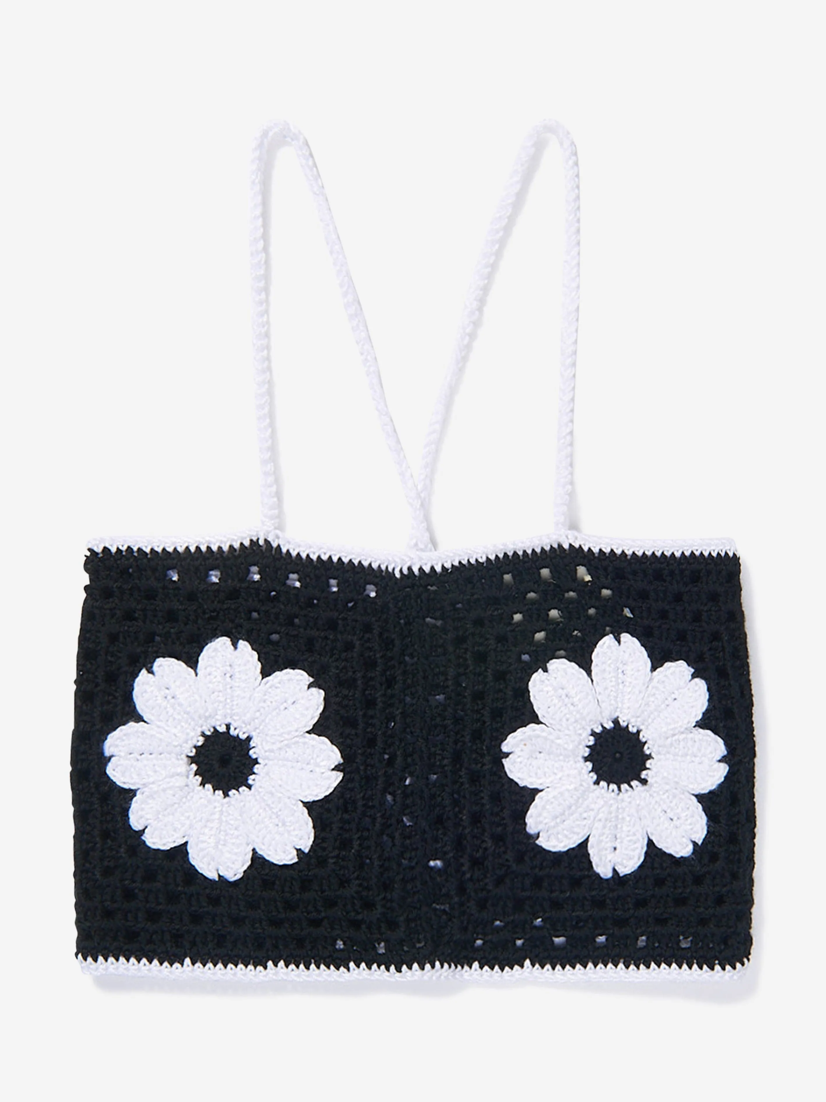 Nessi Byrd Mädchen Häkelblume Elvira Crop Top in Schwarz