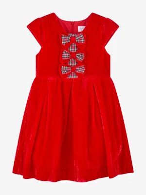 Rachel Riley Mädchen Karo-Schleifen Samtkleid in Rot