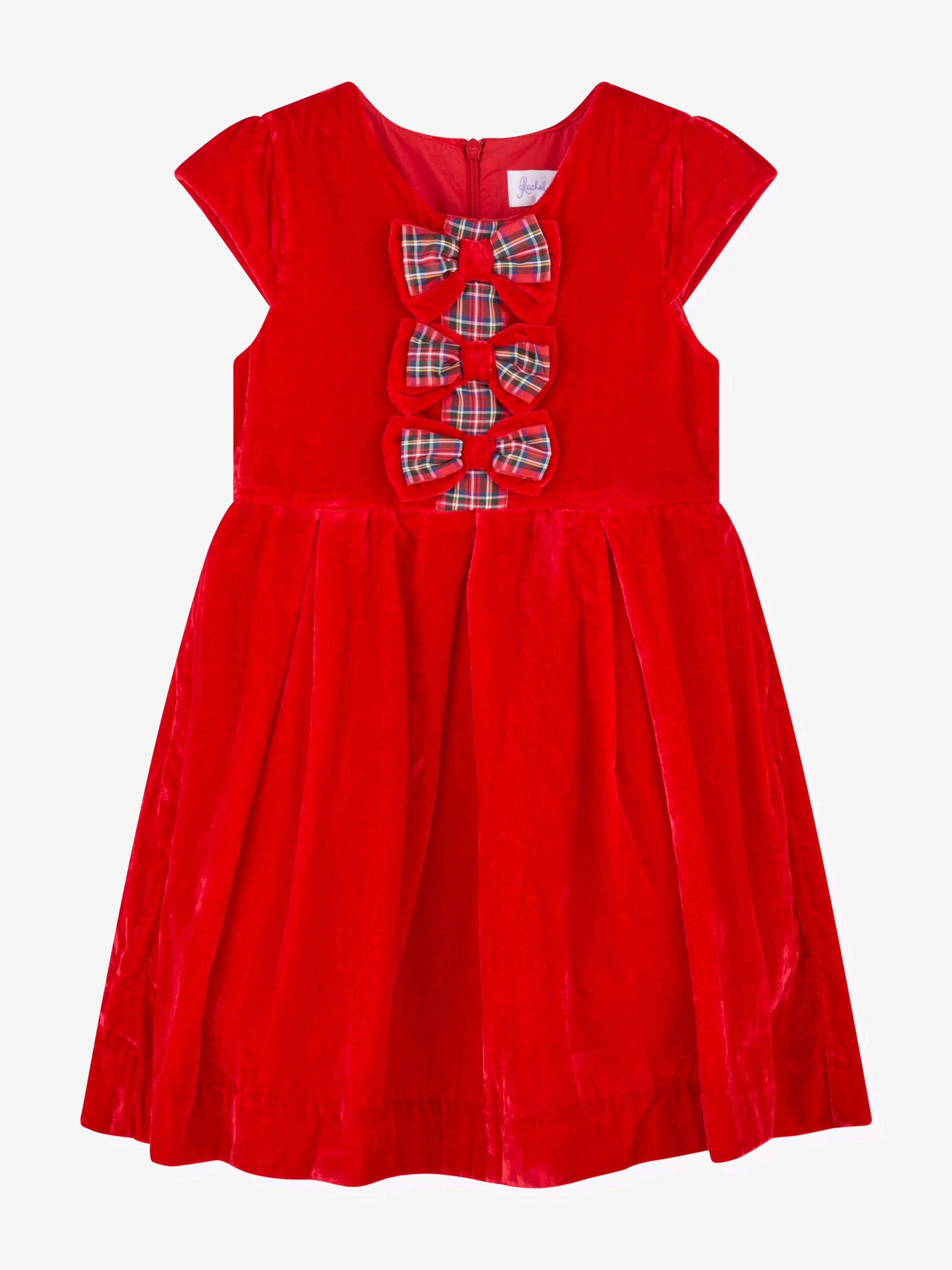 Rachel Riley Mädchen Karo-Schleifen Samtkleid in Rot