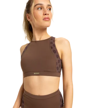 Roxy Pro Wave Crop Bikini-Oberteil in Schokoladenpflaume Polkabiscus