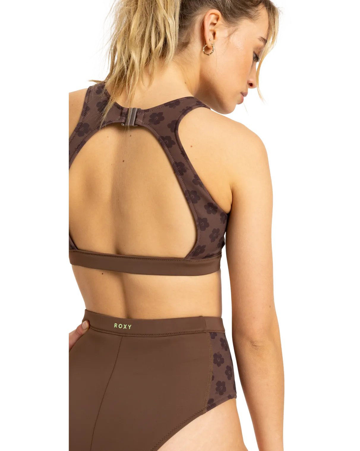 Roxy Pro Wave Crop Bikini-Oberteil in Schokoladenpflaume Polkabiscus