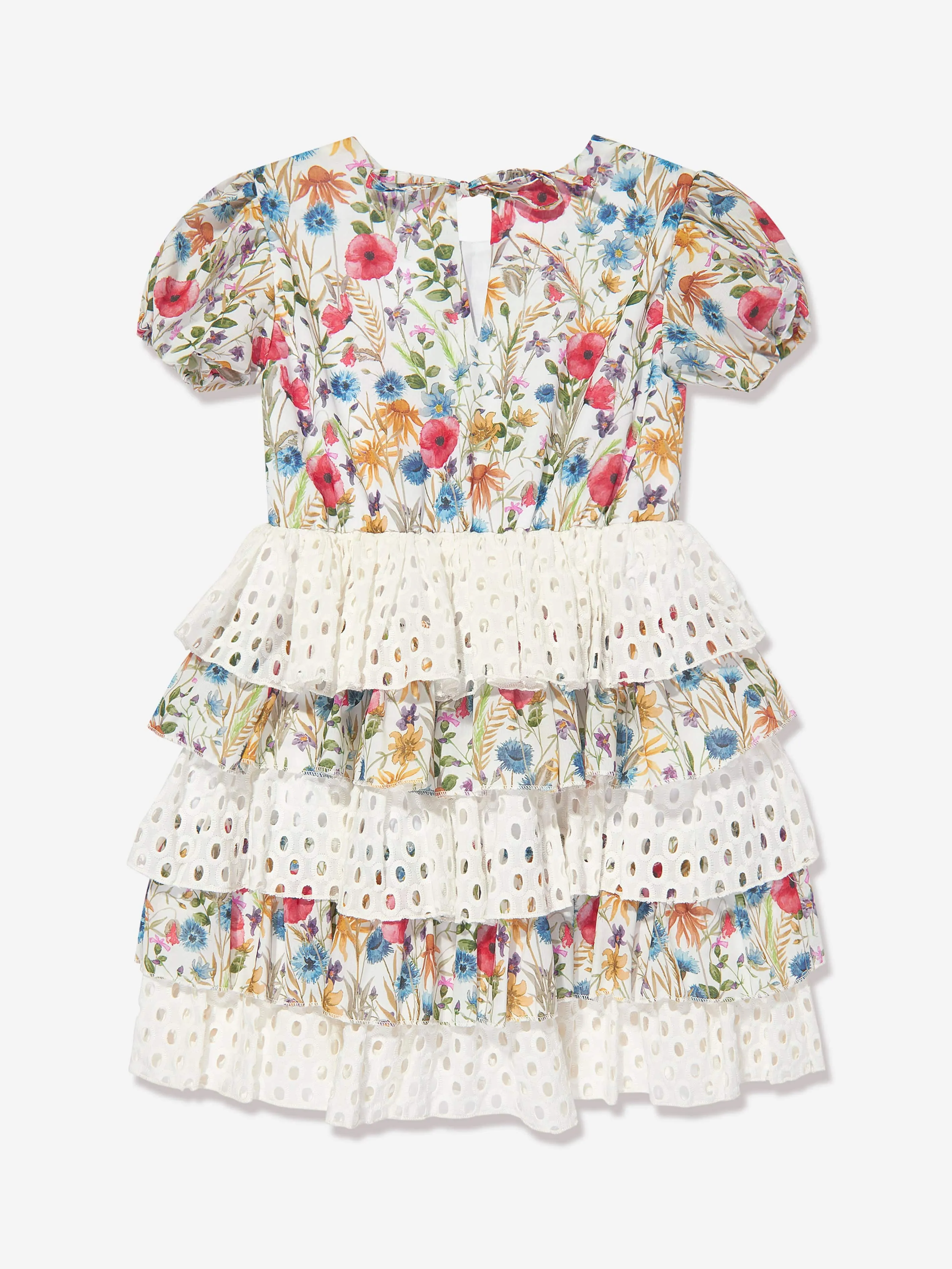 Selini Action Girls Blumen-Broderie-Anglaise-Kleid in Weiß