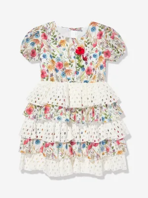 Selini Action Girls Blumen-Broderie-Anglaise-Kleid in Weiß