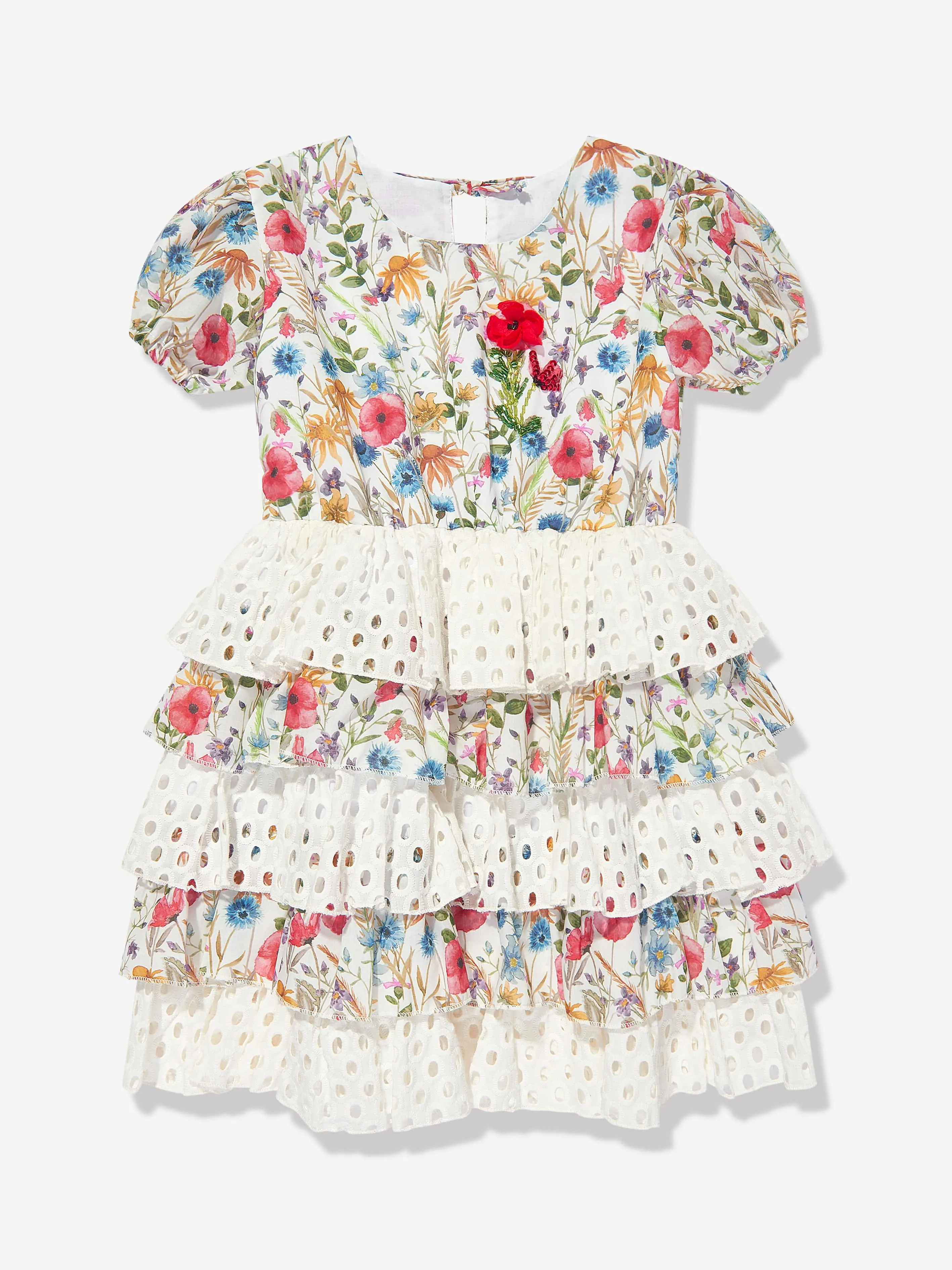 Selini Action Girls Blumen-Broderie-Anglaise-Kleid in Weiß