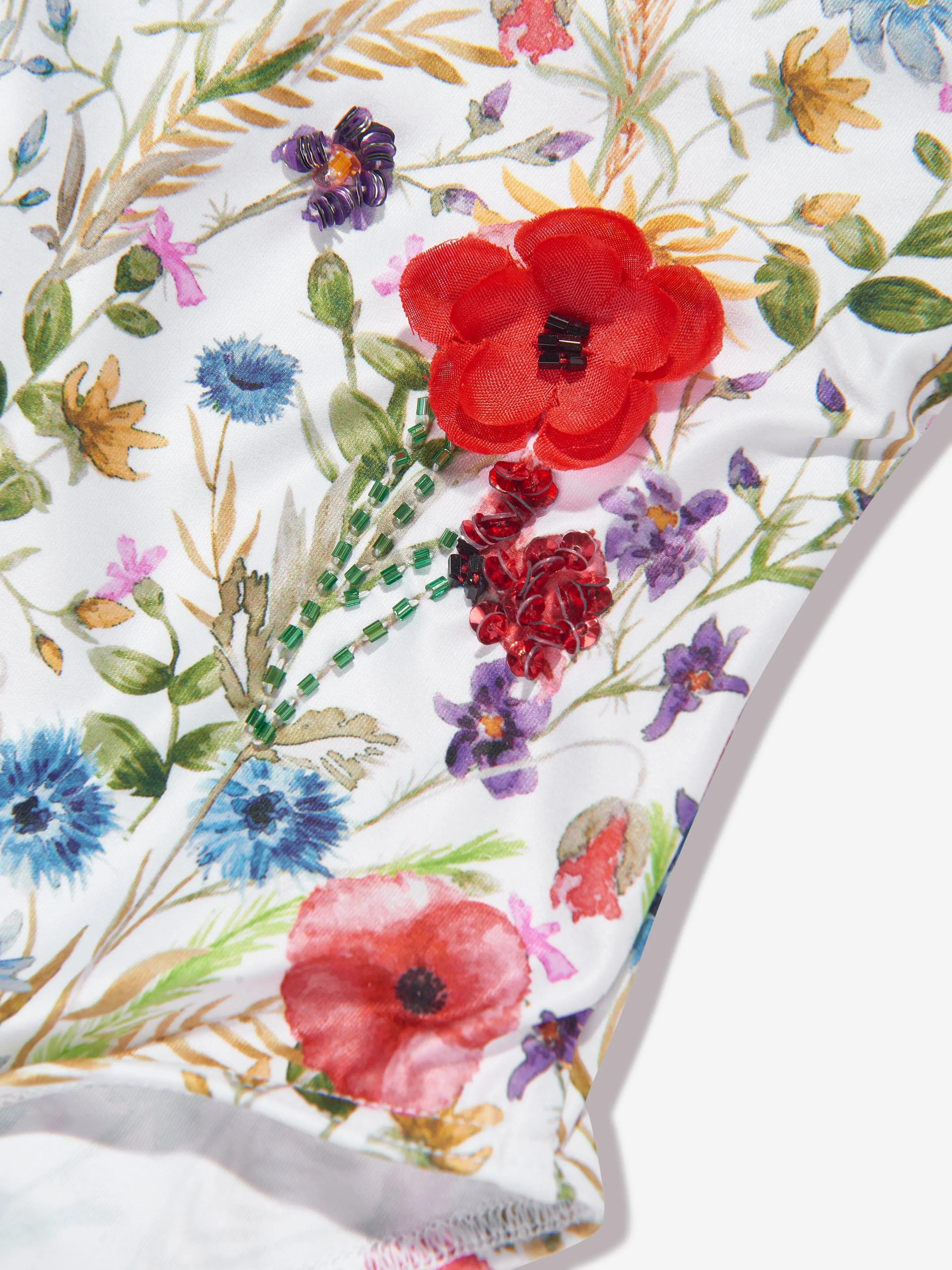 Selini Action Girls Mohnblumen-Print Badeanzug in Weiß