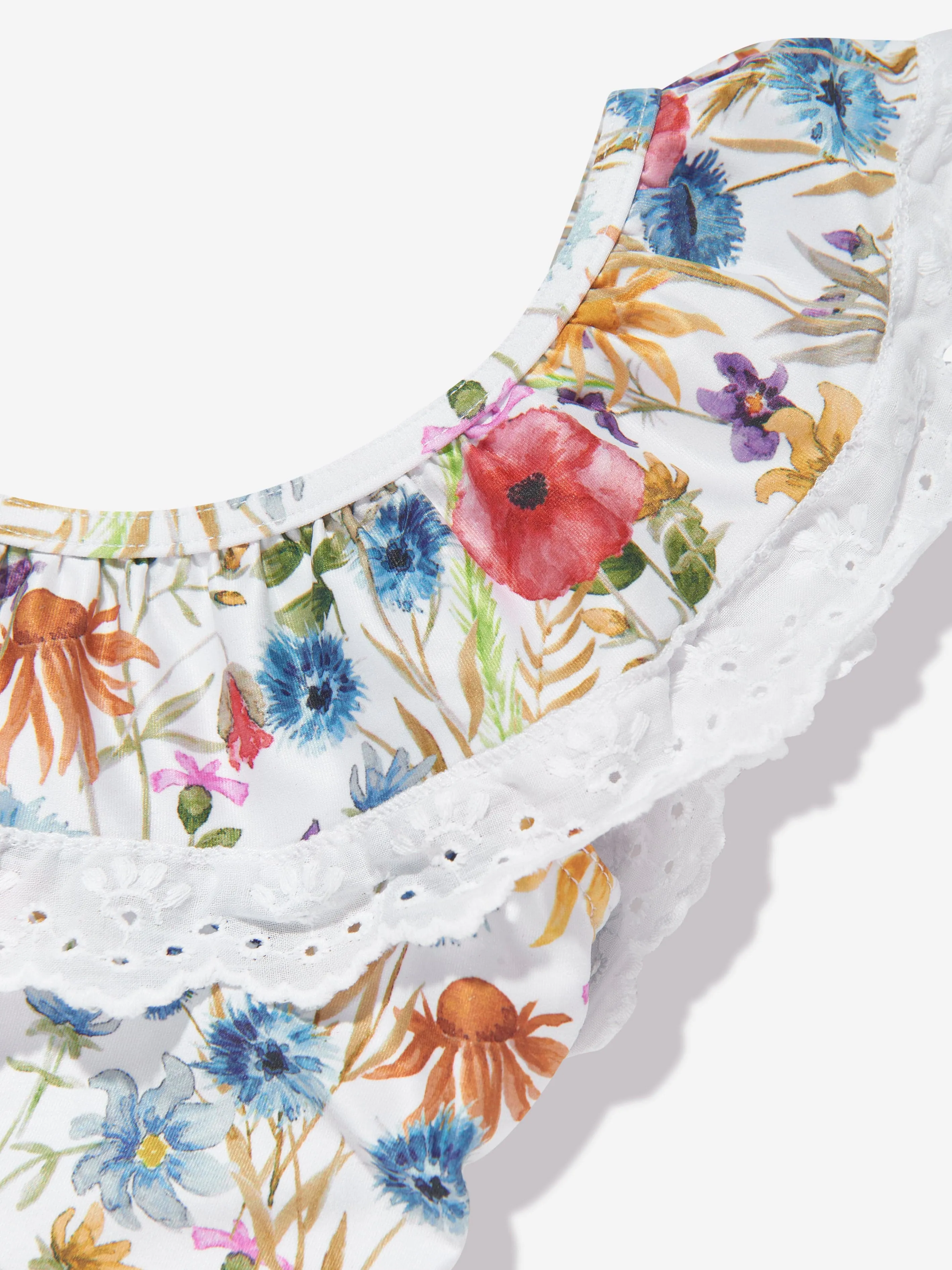 Selini Action Girls Mohnblumen-Print Badeanzug in Weiß