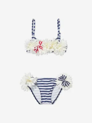 Selini Action Girls Gestreiftes Blumen-Bikini in Blau