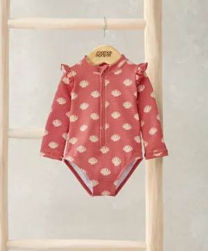 Muschel-Muster Langarm-Badeanzug mit All-Over-Print