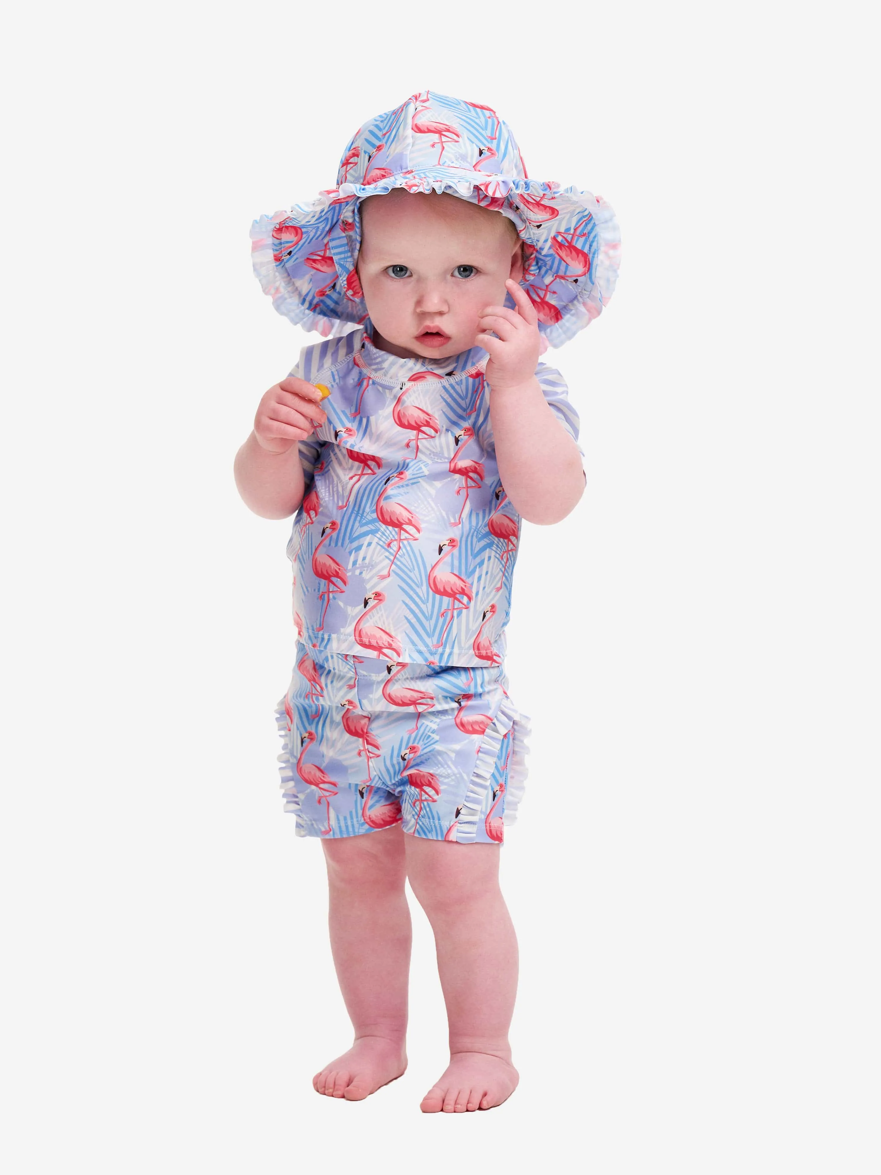Soli Swim Baby Girls Flamingo Rashguard und Shorts (UPF50 ) in Lila