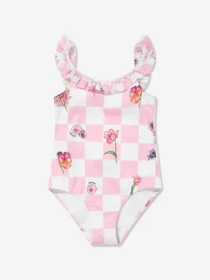 Versace Girls Damier Blumen Badeanzug in Rosa