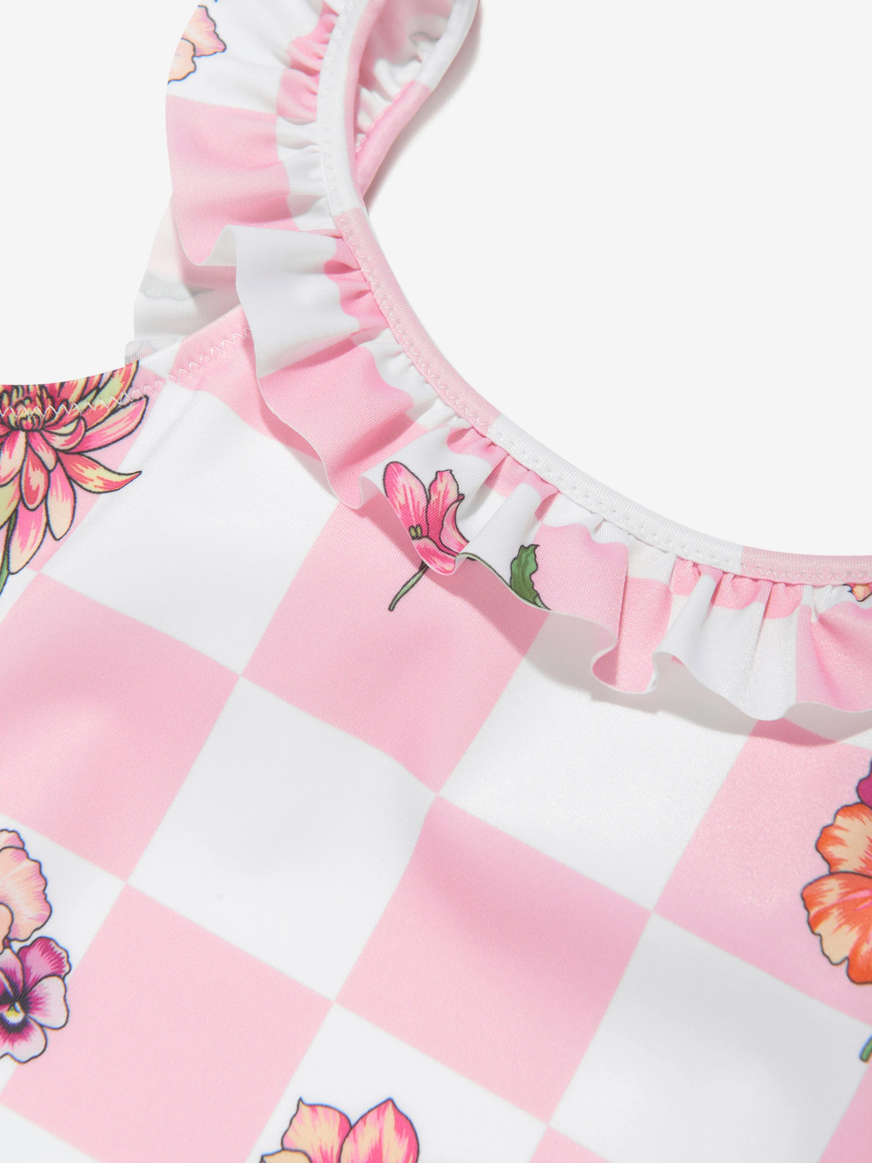 Versace Girls Damier Blumen Badeanzug in Rosa