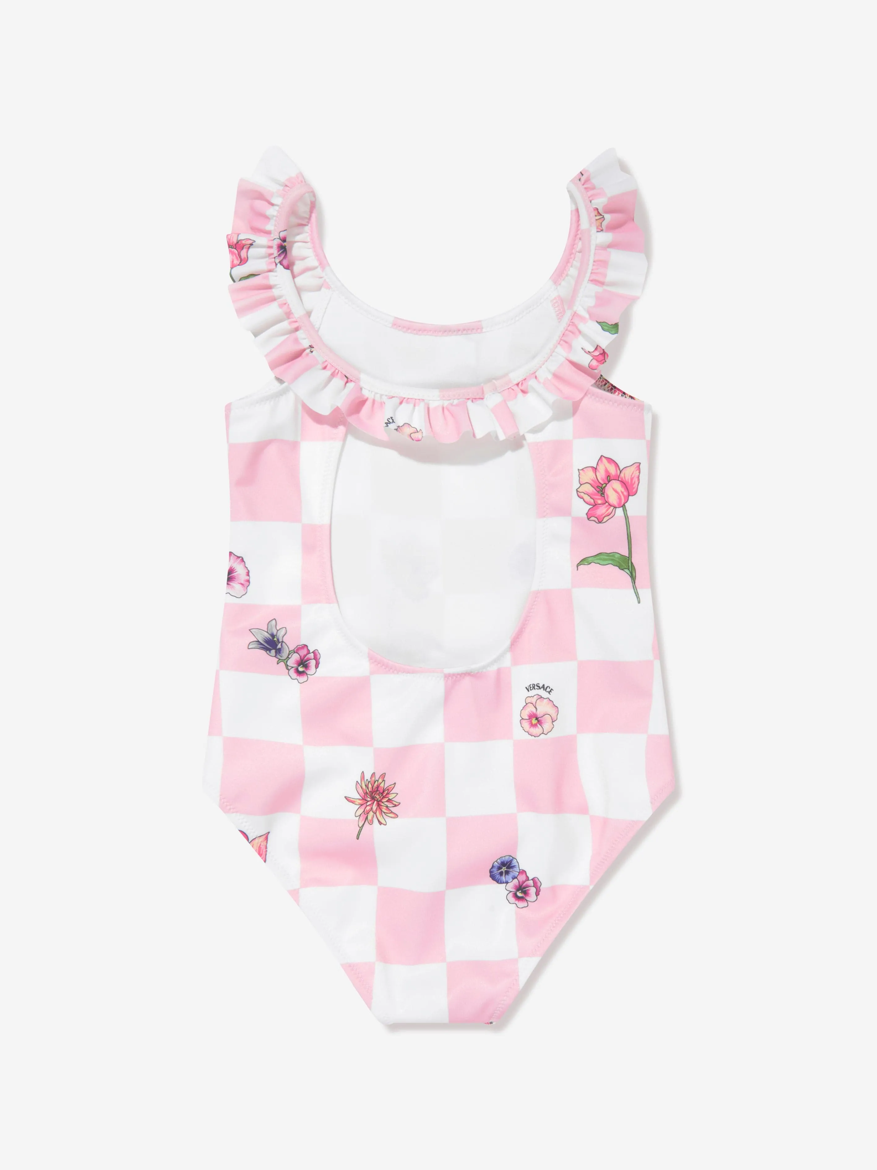 Versace Girls Damier Blumen Badeanzug in Rosa