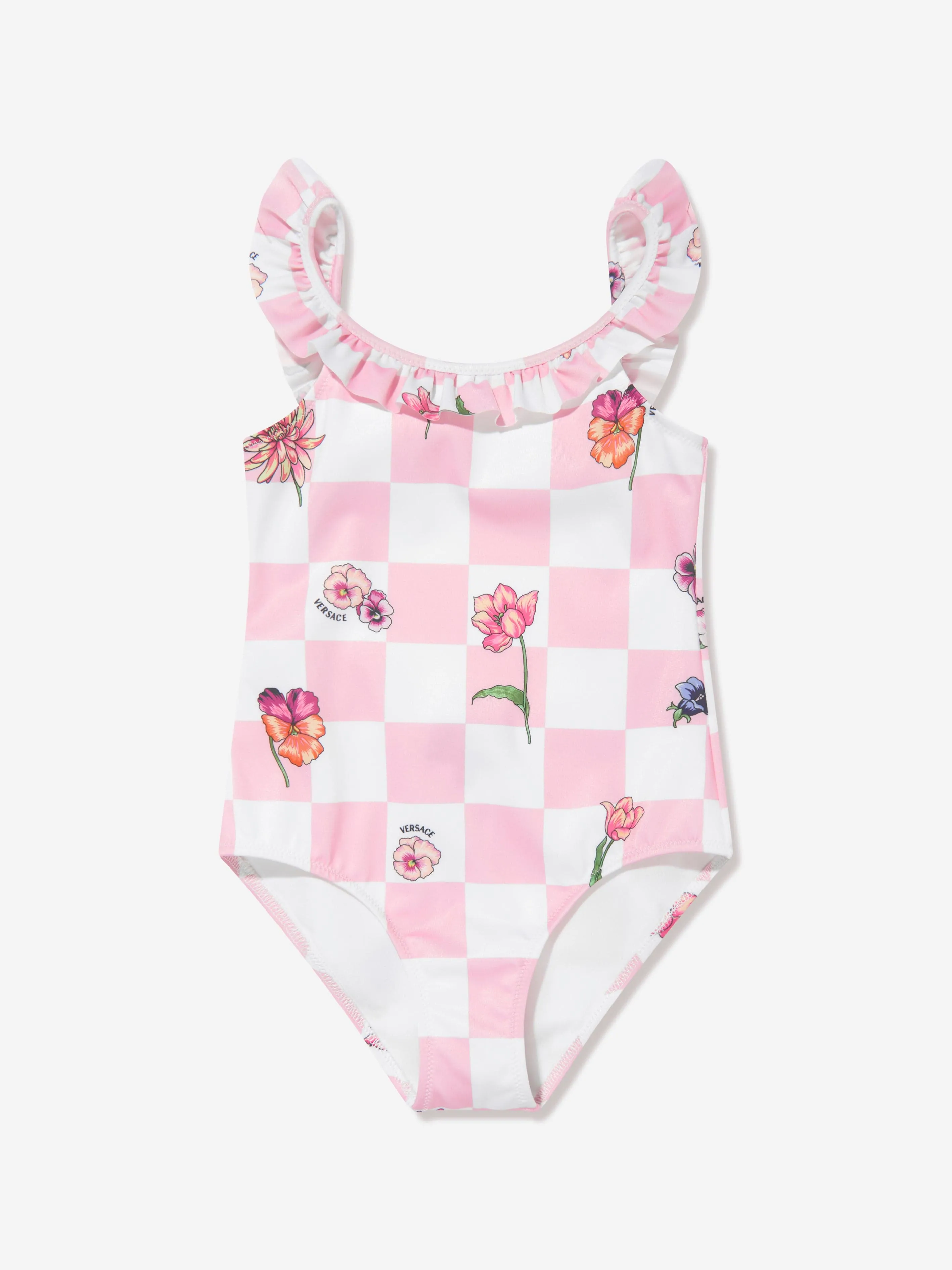 Versace Girls Damier Blumen Badeanzug in Rosa