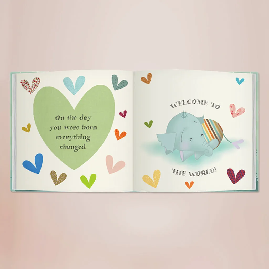 Willkommen bei The World Book mit personalisiertem Baby-Elefanten-Stofftier