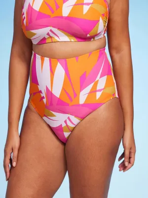 Damen Bikiniunterteil mit abstraktem Druck, hoher Taille, mehrfarbig