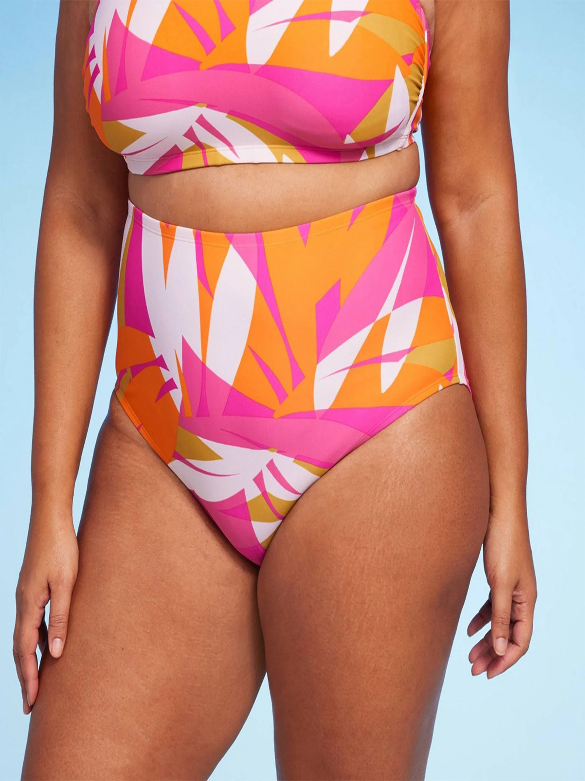 Damen Bikiniunterteil mit abstraktem Druck, hoher Taille, mehrfarbig