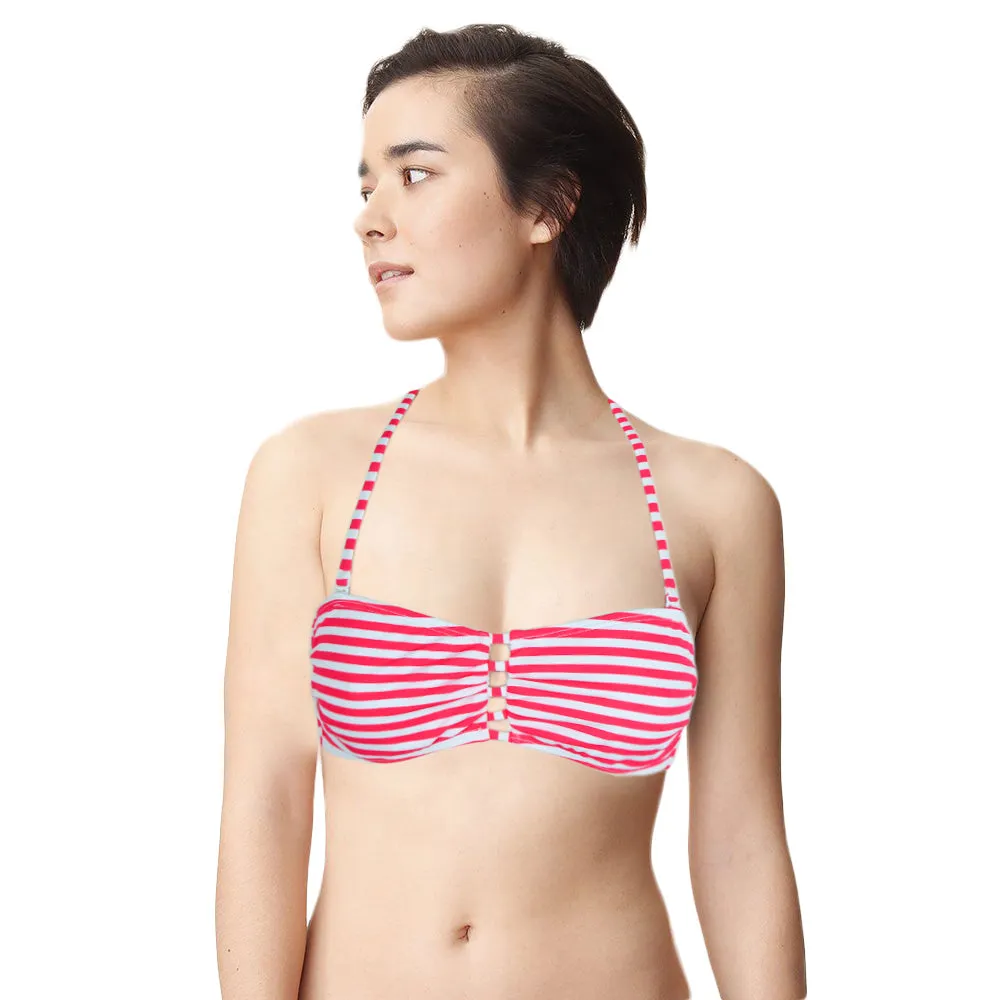 Damen Bikini-Oberteil ohne Polster, gestreift, Weiß/Rosa