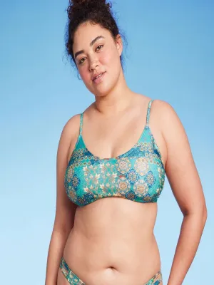 Damen Patchwork Bedruckter Bikini-Oberteil, Blau
