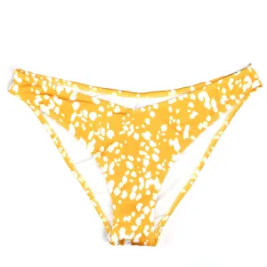 Damen-Bikiniunterteil mit V-Detail-Print, Senf