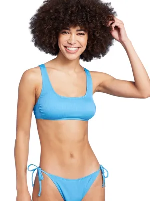 Damen Rippen-Bikini-Oberteil, Blau