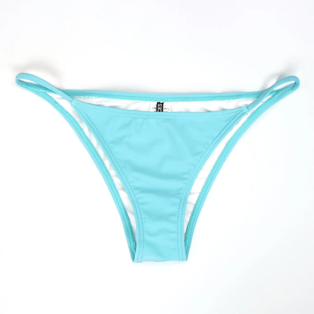 Damen Bikini-Unterteil mit dünnen Trägern und hohem Seitenschnitt, Türkis