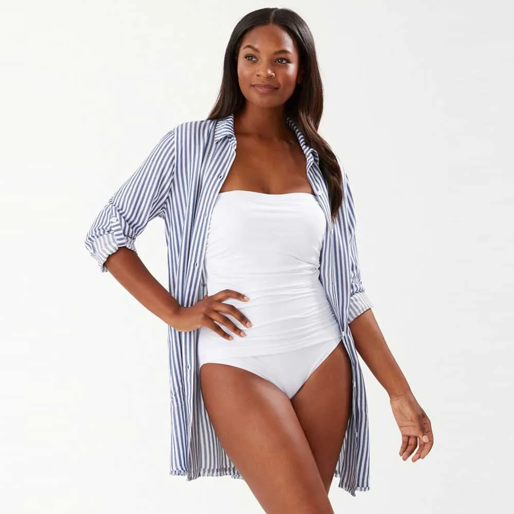 Damen Tommy Bahama Bademode Tommy Bahama Chambray Streifen BF Shirt Cover-Up - Chambray