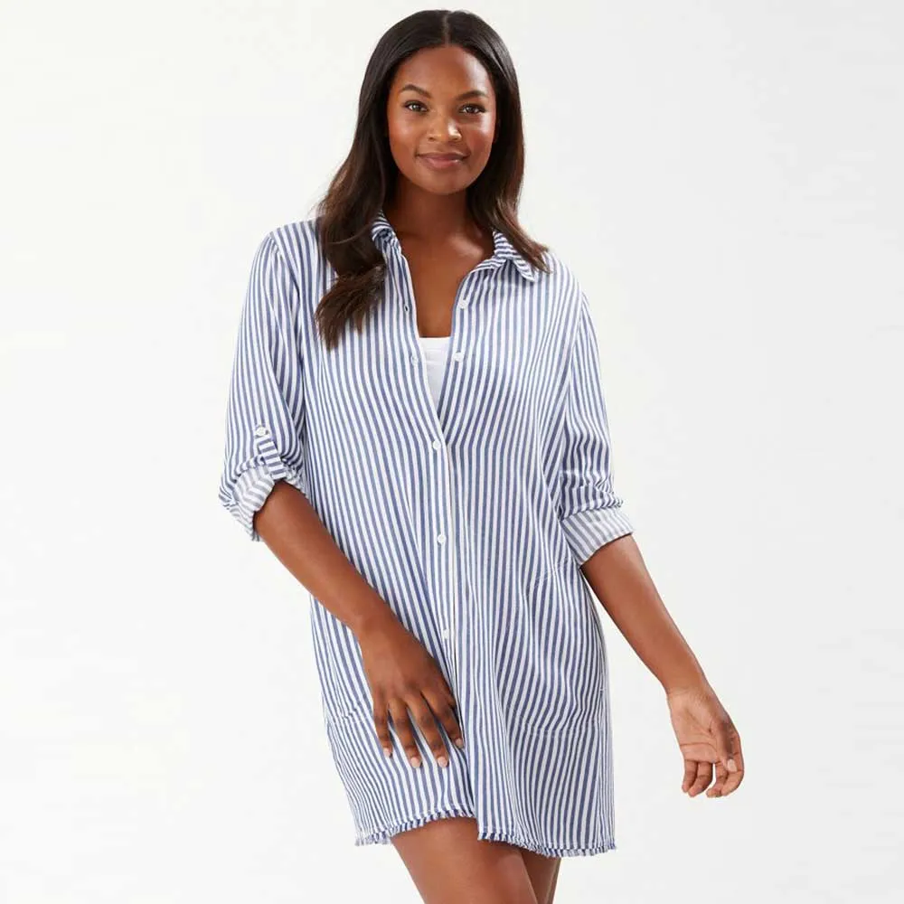 Damen Tommy Bahama Bademode Tommy Bahama Chambray Streifen BF Shirt Cover-Up - Chambray