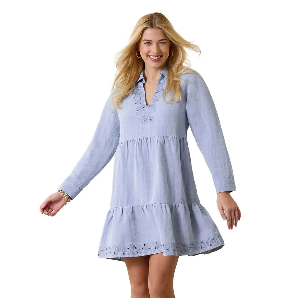 Damen Tommy Bahama Bademode Tommy Bahama Damen St. Lucia besticktes Kragenkleid Coverup - Wehendes Blau