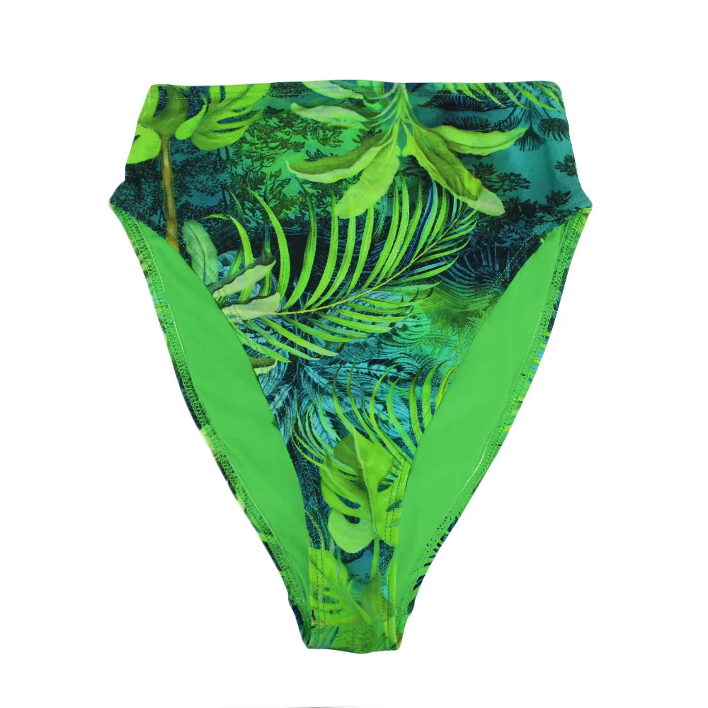 Damen-Bikiniunterteil mit Tropenmuster, Grün