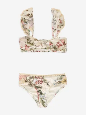 Zimmermann Mädchen Blumenmuster Waverly Besatz Rüschen Bikini in Creme
